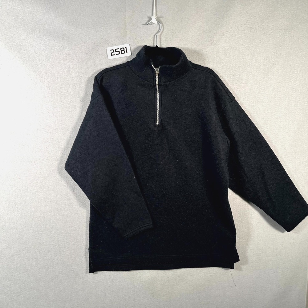 In Charge Sweatshirt Men Large Black Fleece Lined Quarter Zip Mock Neck Slit Hem